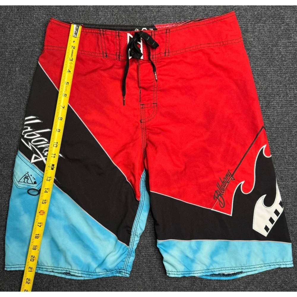 Billabong Platinum X Andy Irons Board Shorts Mens 32 Red Black Blue Y2K Surfing
